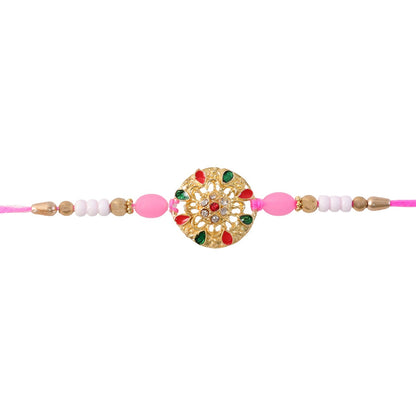 Round Floral Kundan Rakhi with Beads for Raksha Bandhan Special (5pcs)