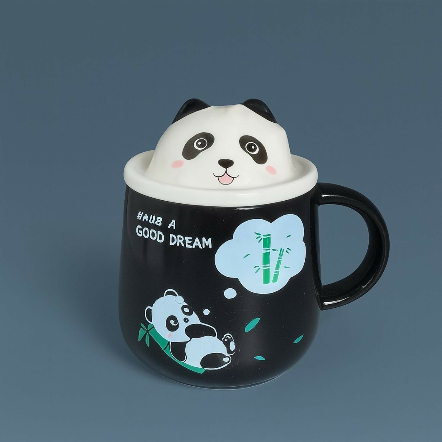 Pack of 1 Cute Panda Ceramic Mug with Lid & Spoon | Cartoon Panda Coffee & Milk Cup for Kids & Adults | Premium Quality Cartoon Mug for Home, Office, Gifting & Daily Use | Heat-Resistant, Easy-Grip Handle (Cute Panda Design)