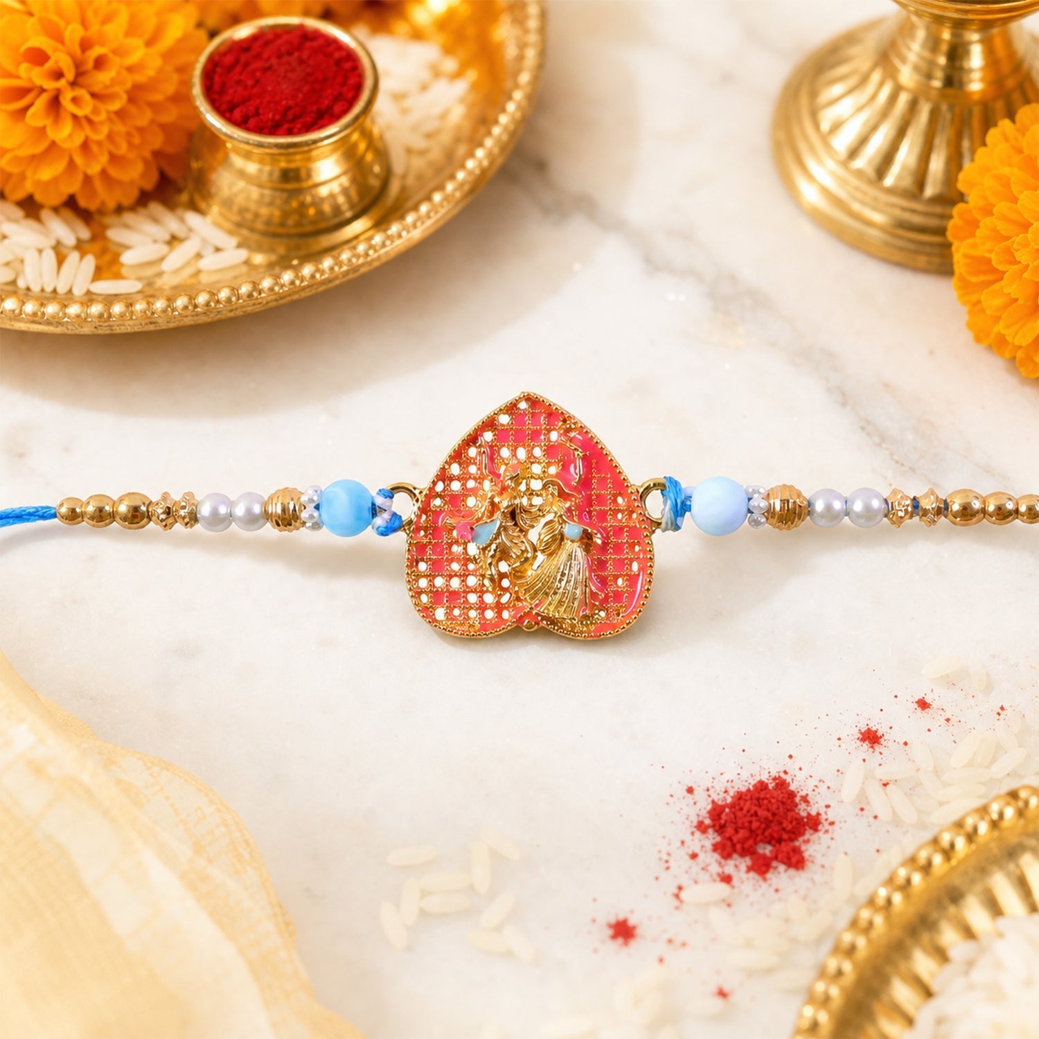 Radha Krishna Designer Rakhi with Pearl Beading (5pcs)