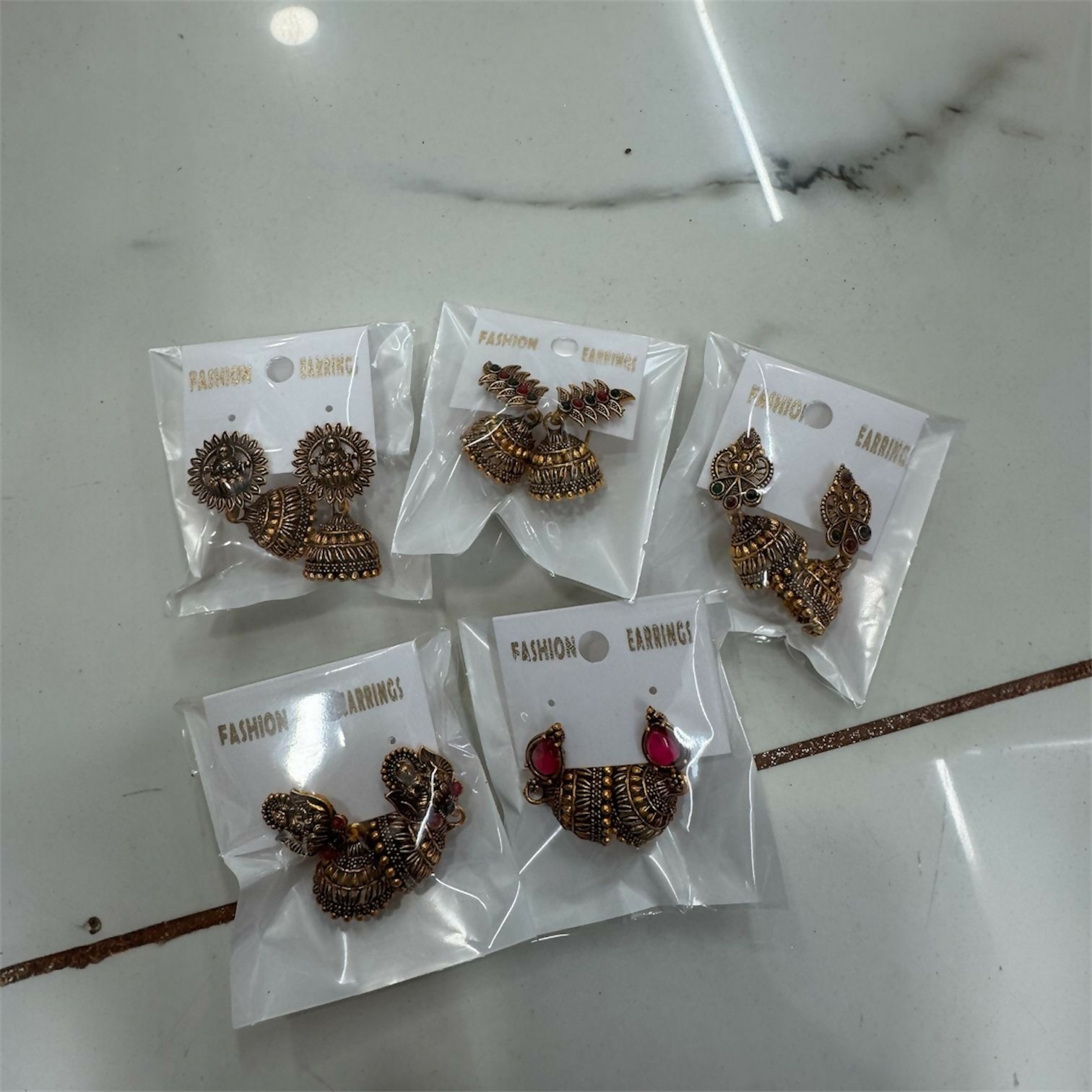 Traditional Antique Gold-Plated Temple Jhumka Earrings Combo Set for Women & Girls (Set of 5)