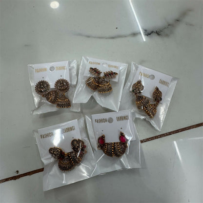 Traditional Antique Gold-Plated Temple Jhumka Earrings Combo Set for Women & Girls (Set of 5)