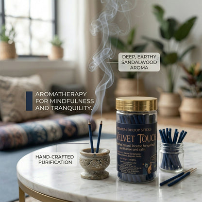 Rajwadi Velvet Touch Dhoop Sticks lighting in a spiritual setting
