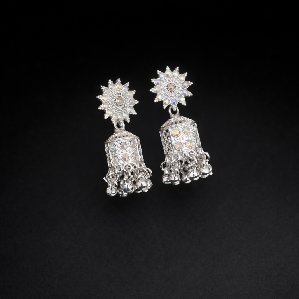 Elegant White Gold Look Jhumka Earings