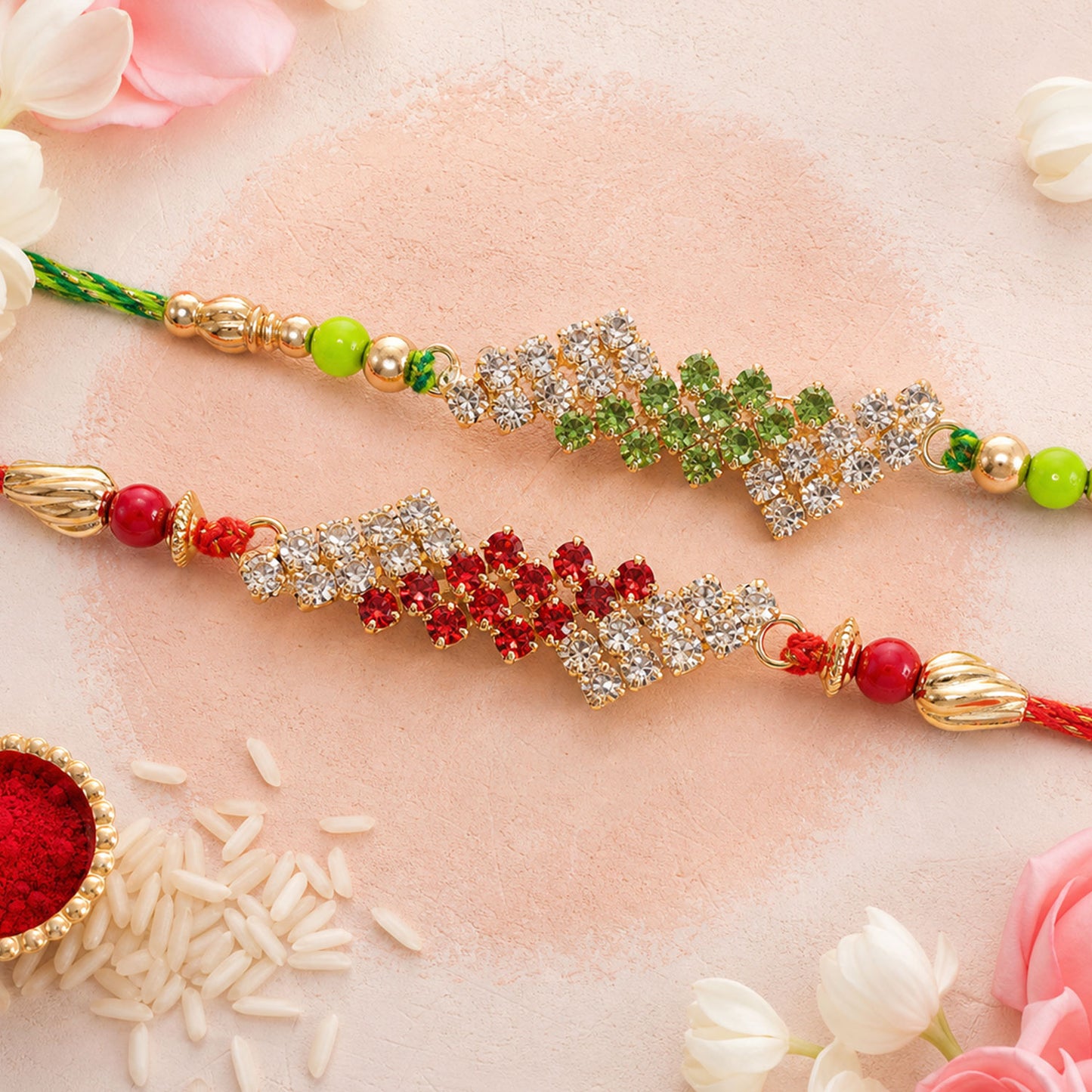 Diamond Lattice Stone Rakhi for Brother Gifting (Pack of 6)