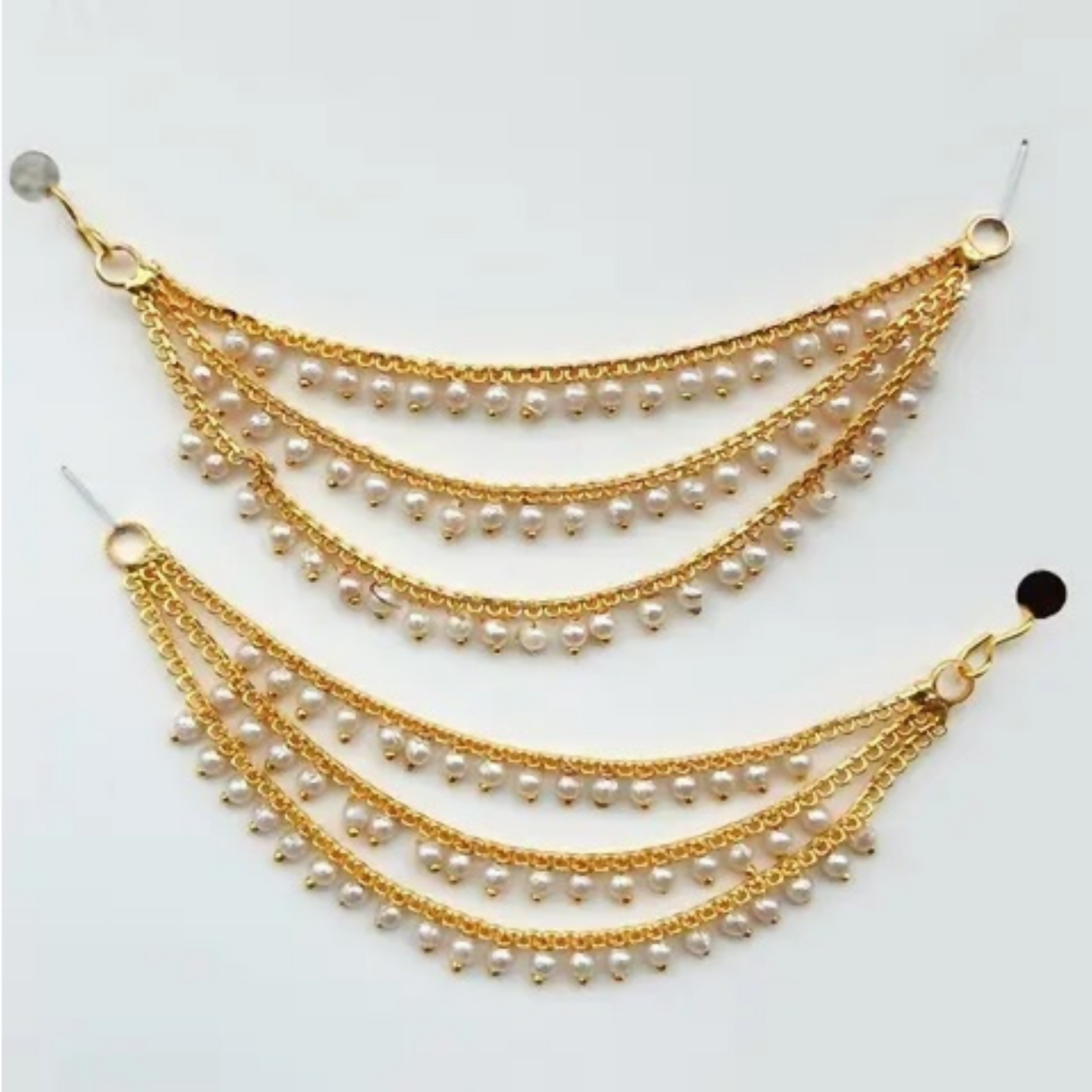 Traditional Gold Plated Long 3 Layer Ruby Emerald Stone Drop KansarEar Thread for Earrings Chain jewellery for Women & Girls