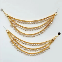 Traditional Gold Plated Long 3 Layer Ruby Emerald Stone Drop KansarEar Thread for Earrings Chain jewellery for Women & Girls