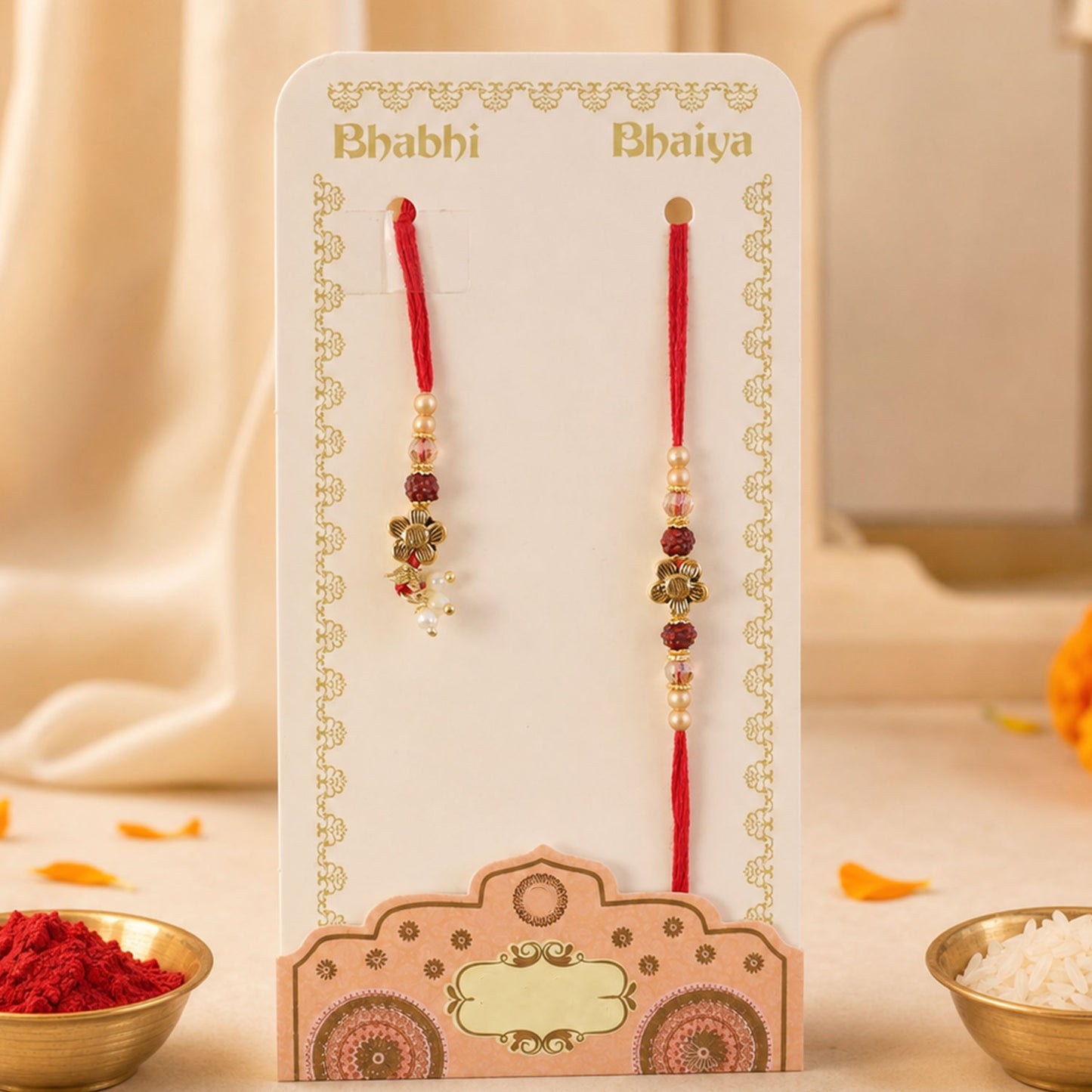 Classic Floral Motif Design Bhai Bhabhi Rakhi with Floral Rakhi and Tassel for Gift