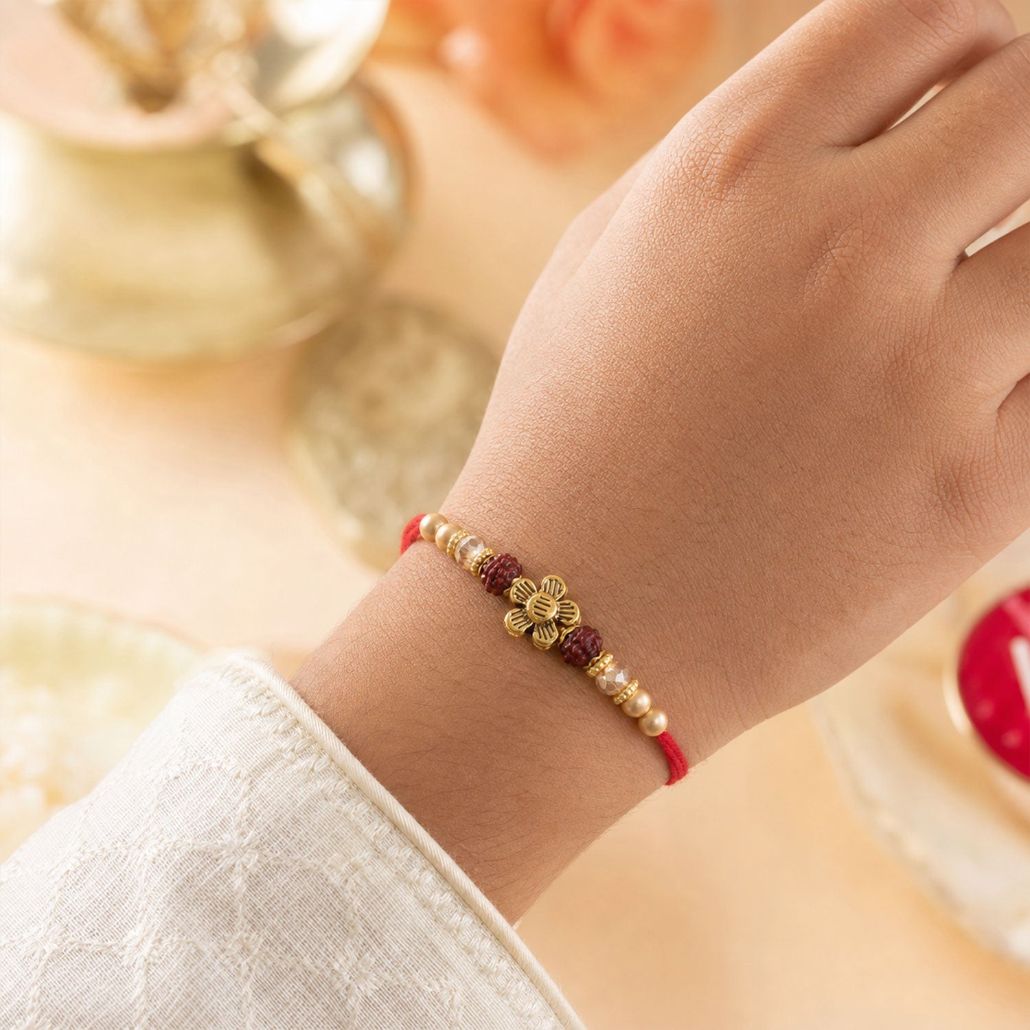 Classic Floral Motif Design Bhai Bhabhi Rakhi with Floral Rakhi and Tassel for Gift