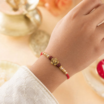 Classic Floral Motif Design Bhai Bhabhi Rakhi with Floral Rakhi and Tassel for Gift