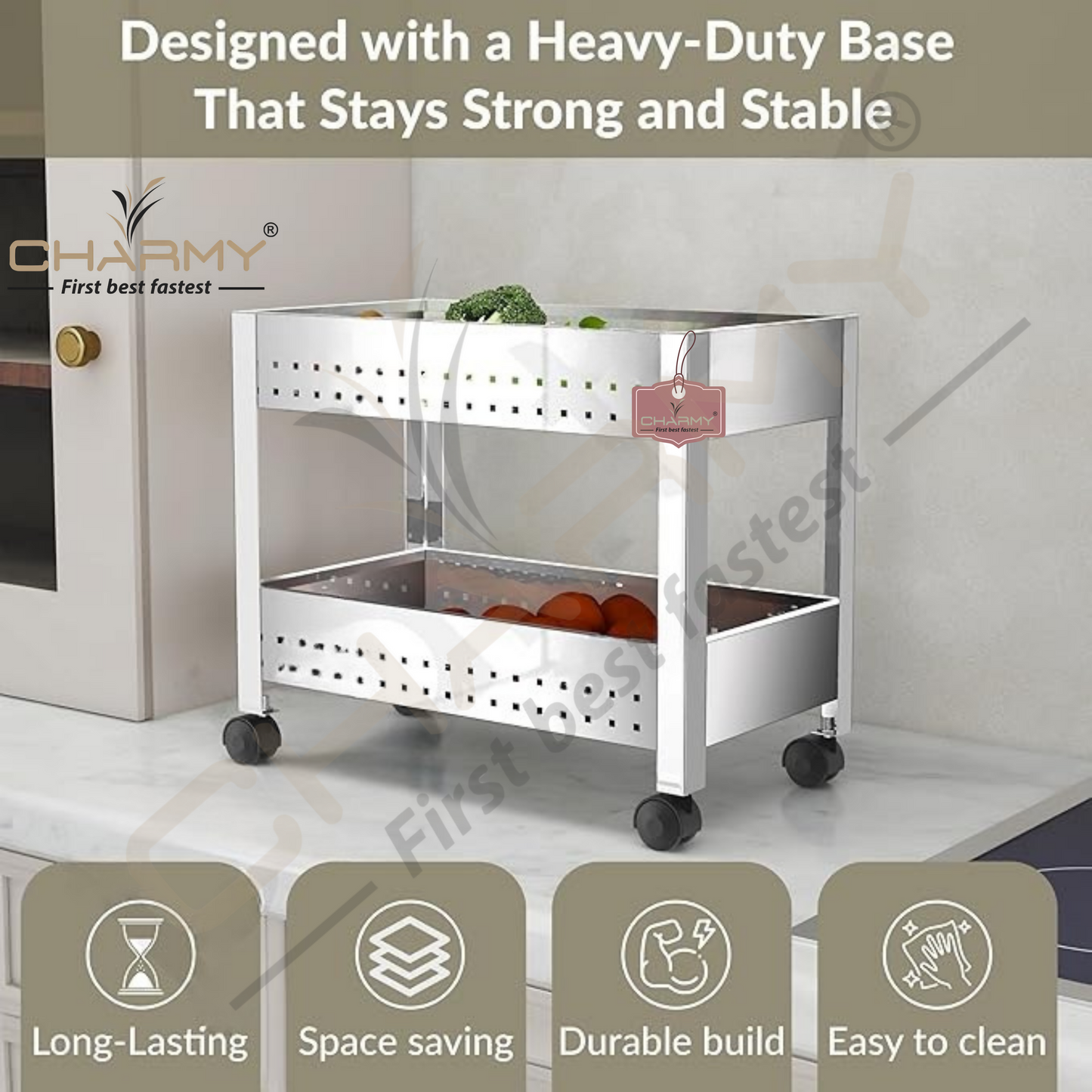 Stainless Steel 2-Tier Vegetable Storage Trolley Silver