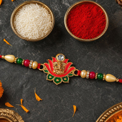 Ganesh Lotus Leaf Rakhi Designer Festive Gift for Raksha Bandhan (10pcs)