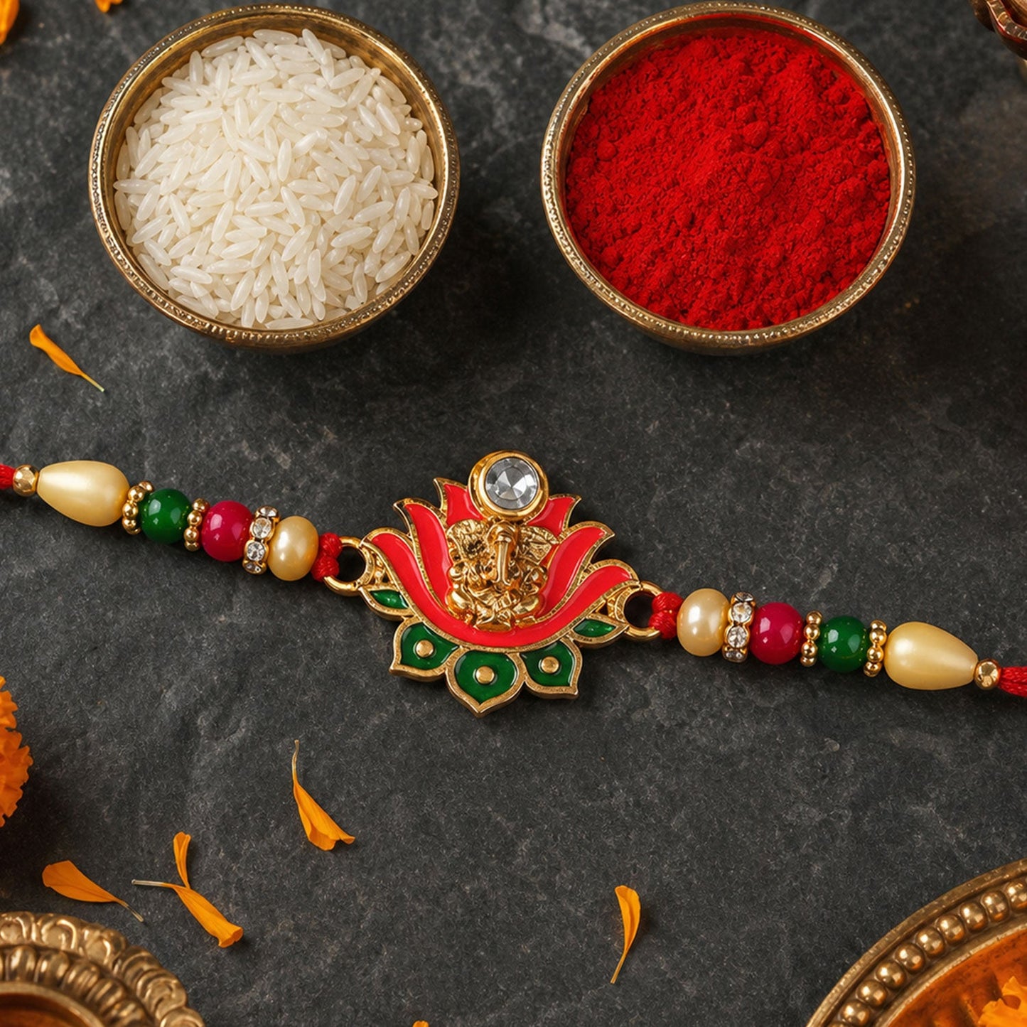 Ganesh Lotus Leaf Rakhi Designer Festive Gift for Raksha Bandhan (5pcs)