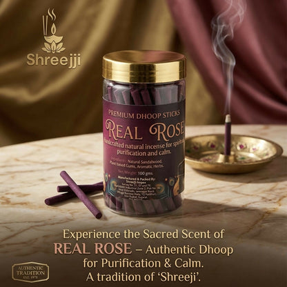 Shreeji Real Rose Premium Dhoop Sticks jar with lid