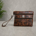 Men’s Leather Travel Pouch with Dual Zipper Compartments, Wrist Strap & Organizer Bag