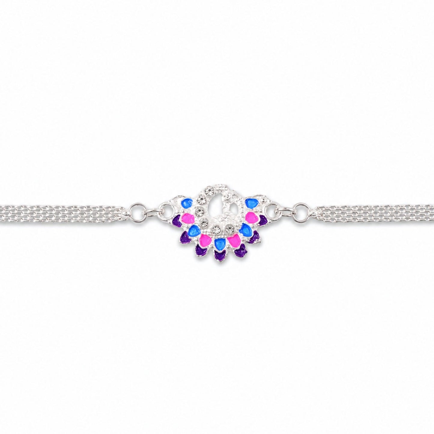 Premium Silver Chain Rakhi with Peacock Motif Rakhi for Brother (10pcs)