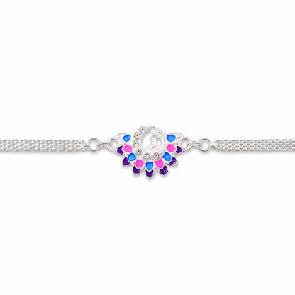 Premium Silver Chain Rakhi with Peacock Motif Rakhi for Brother (10pcs)