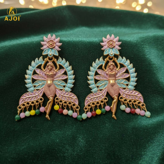 Designer Multicolor Fairy Motif Enamel Earrings for Women