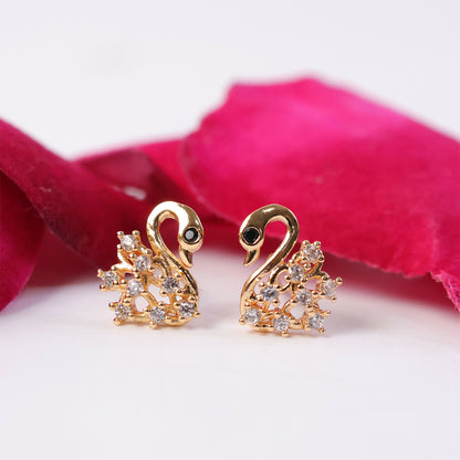 Side view of lightweight swan shape CZ stud earrings for comfortable daily wear