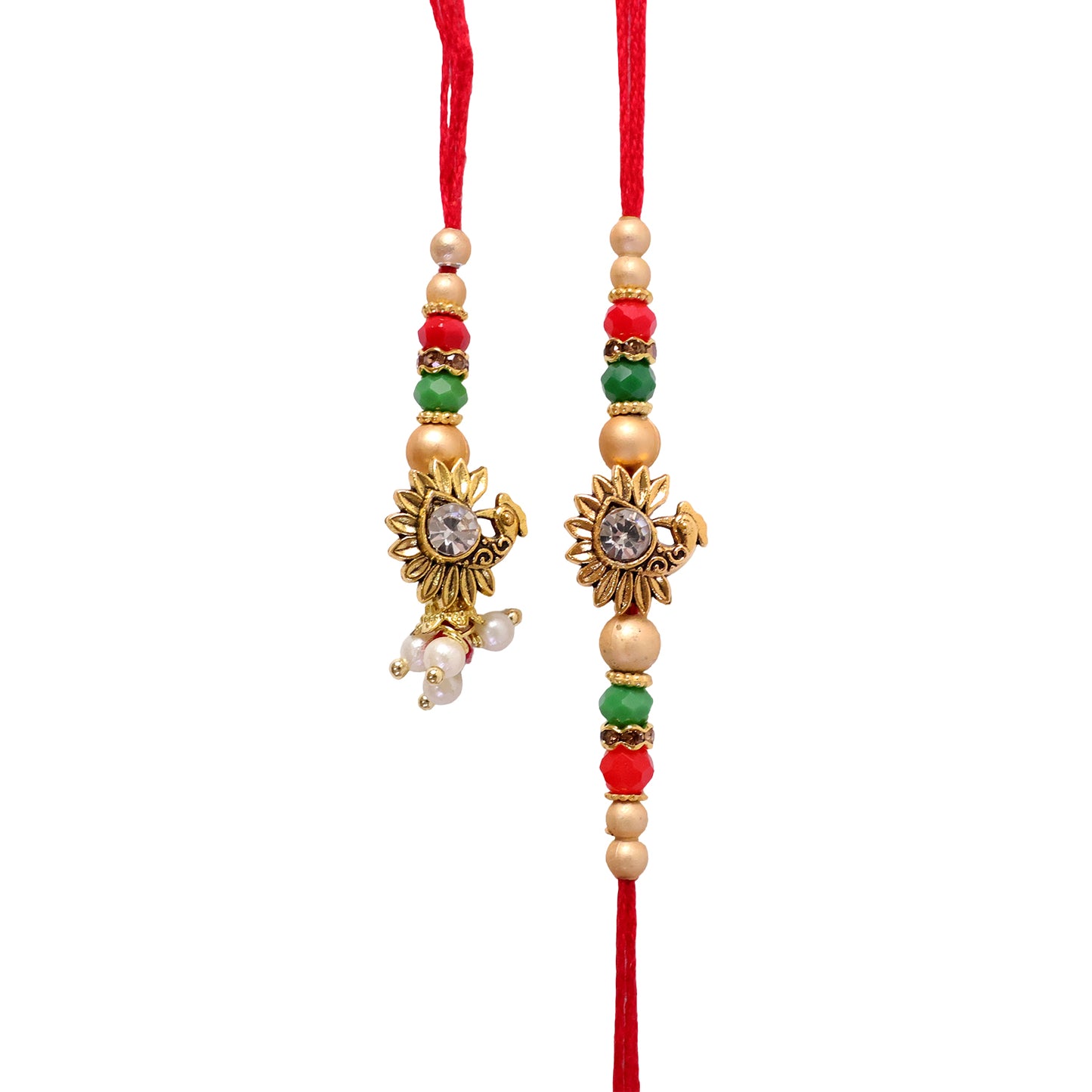 Classic Floral Motif Design Bhai Bhabhi Rakhi with Flower and Pearl Tassel for Gift