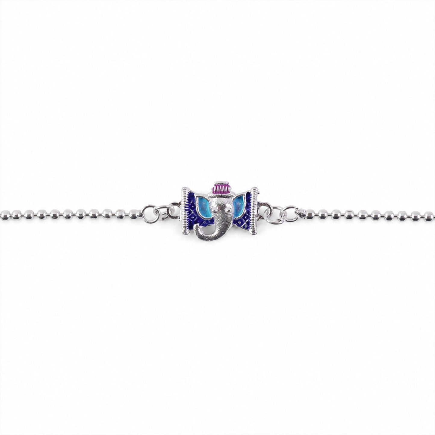Silver Ganesha Enamel Chain Bracelet Festive Raksha Bandhan Gift (10pcs)
