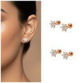 Rose Gold Flower Stud Earrings – Elegant Combo Pack of 2 Pairs