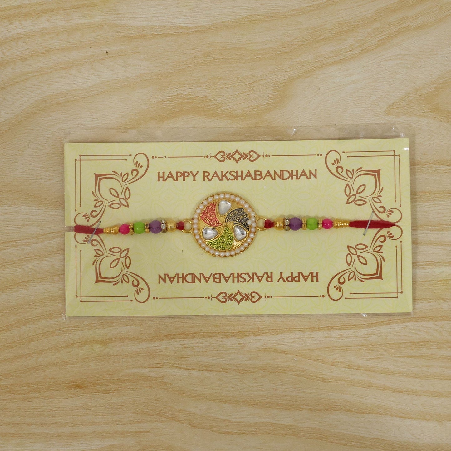 Kundan Meenakari Rakhi Pearl Border Multicolor Beads (5pcs)