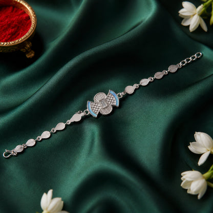 Stylish meenakari Silver Filigree Enamel Studded Petal Chain Rakhi