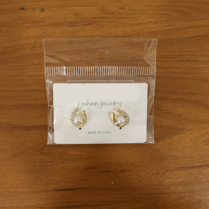 Elegant Pearl & Crystal U-Shape Stud Earrings for Women | Korean Style Fashion Jewelry