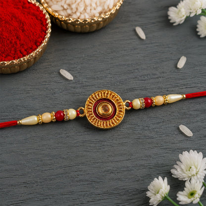 Traditional Round Rakhi with Pearl Beads for Rakshabandhan - Elegant and Festive (5pcs)