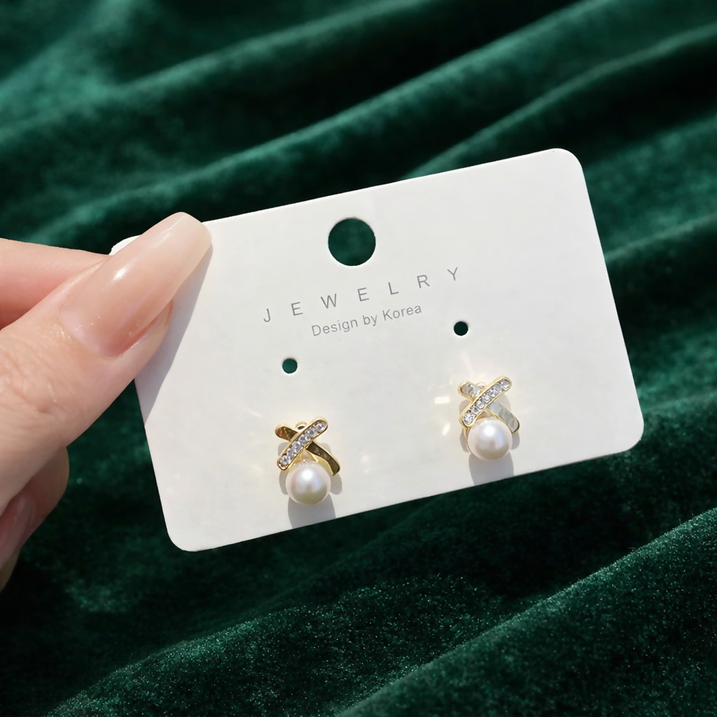 Elegant Pearl Crystal Stud Earrings for Women And Girls