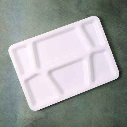 Plastic Multi-Compartment Rectangular Meal Serving Tray / Plate (1 Pc / White)