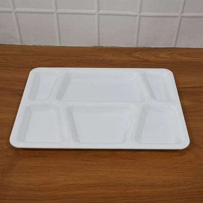 Plastic Multi-Compartment Rectangular Meal Serving Tray / Plate (1 Pc / White)