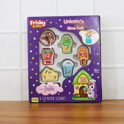 Khyati Frisky Slime Unicorn’s Magical Slime Café – 6 Scented Slime Set with Stickers for Kids