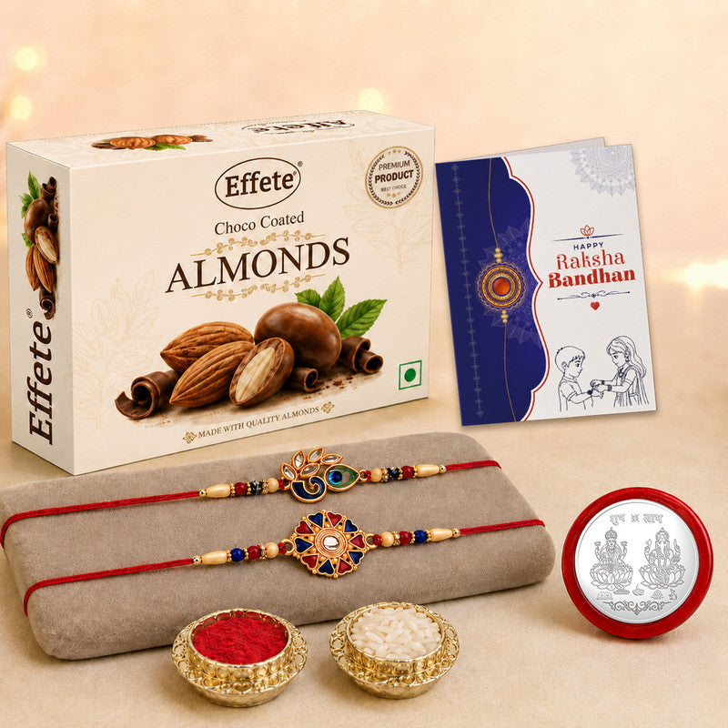 DeoDap Designer Rakhi Combo Gift Set for Brother | Choco Magic 32Gm | Chocolate | Pearl