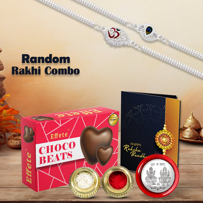 Choco Beats 2 Random Rakhi Gift Combo with Greeting Card, Coin & Roli Chawal