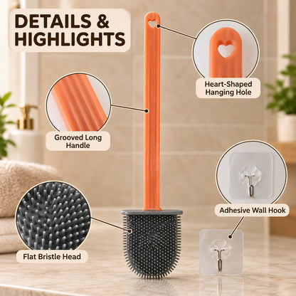Flat head toilet cleaning brush with long handle and wall hook 06