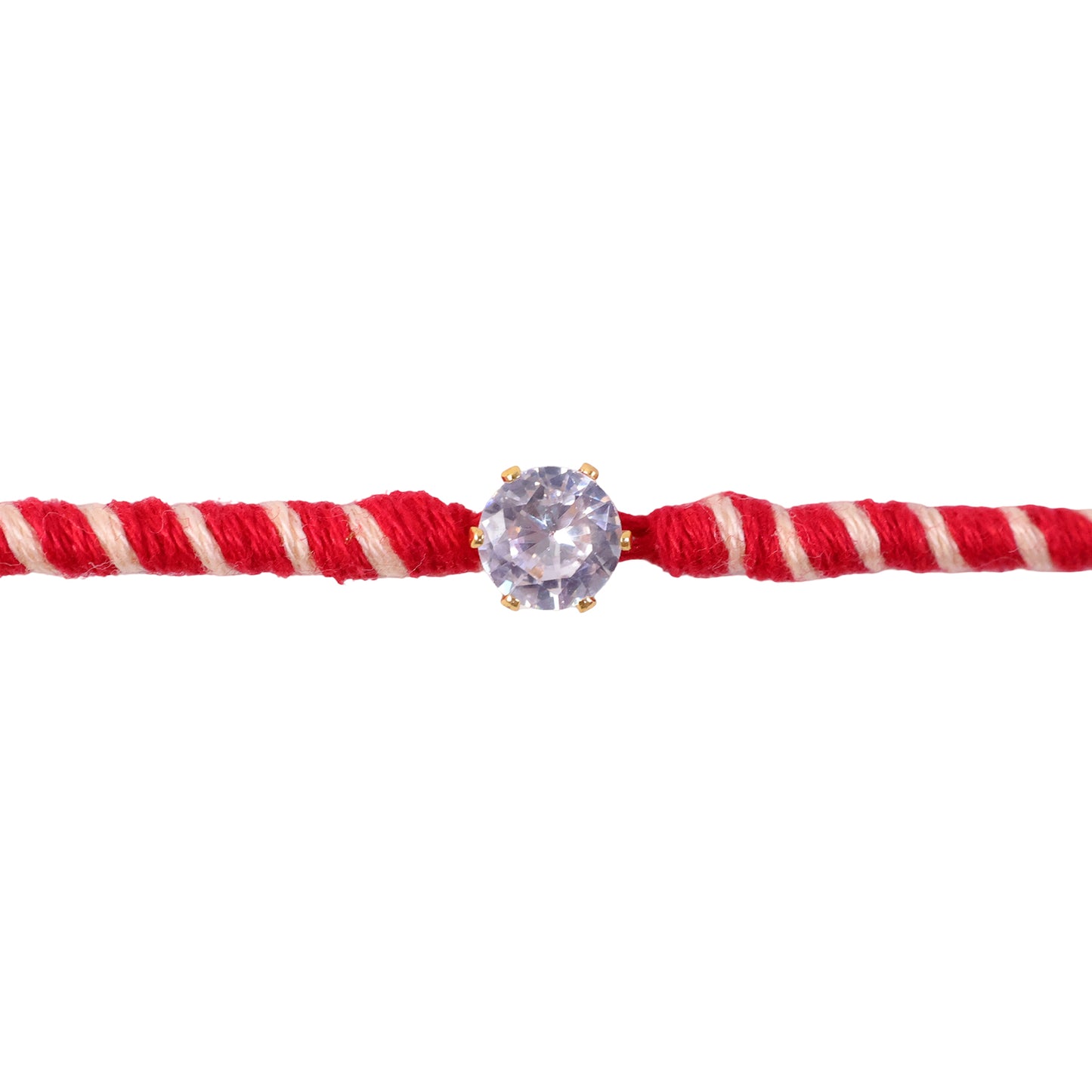 Red-White Twisted Cord Rakhi with Sparkling Round Crystal Pendant