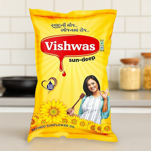 विश्वास सूरजमुखी तेल जार और पाउच | रिफाइंड सूरजमुखी तेल 100% प्राकृतिक और शुद्ध सूरजमुखी खाना पकाने का तेल (5 का पैक)