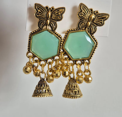 Elegant Gold Plated Butterfly Crystal Jhumka Earrings for Women Stylish Ethnic Dangle Jewellery