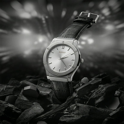 Elegant Silver Dial Analog Wrist Watch with Premium Textured Strap for Men
