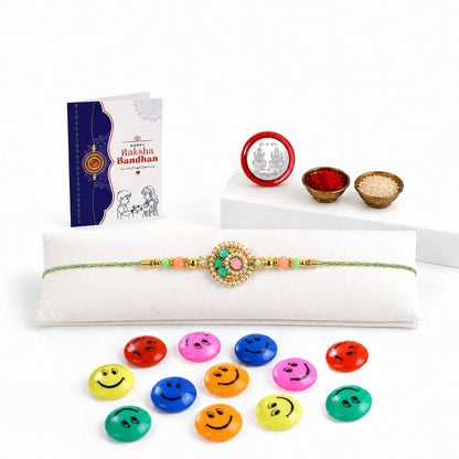 Round Floral Kundan Multicolor Rakhi for Brother & Bhaiya | Pack of 5