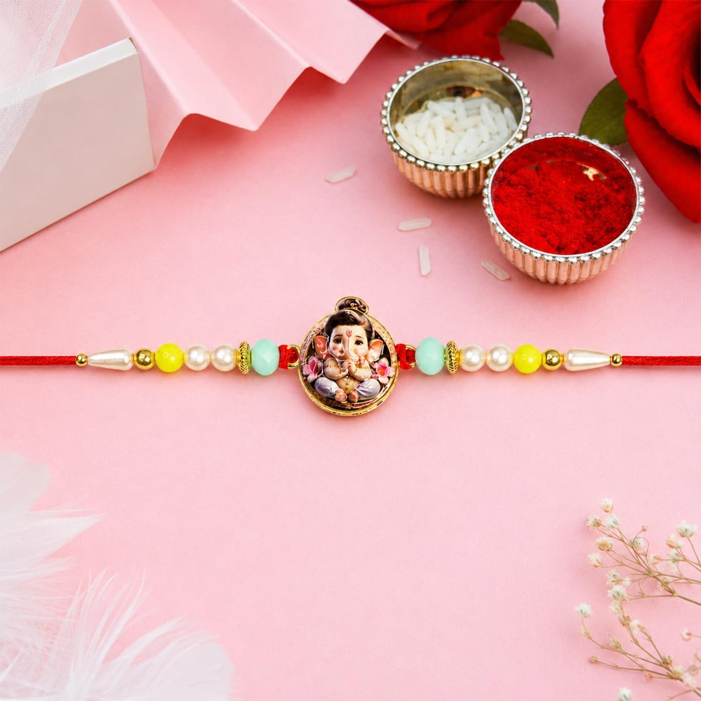 Rakhi for Brother with Kalash Pooja Thali - Raksha Bandhan Gift Set, Pack of 7