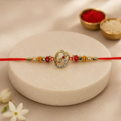 Designer Rakhi for Brother with Choco Beats 32gm, Roli Tikka & Card | Pack of 6