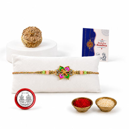 Floral Multicolor Rakhi for Brother & Bhaiya with Golden Pooja | Pack of 5