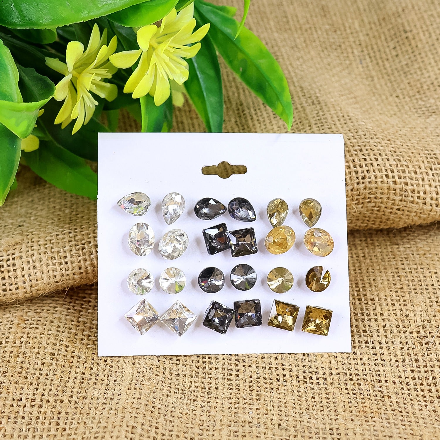Stud Earrings With Single Stone Alloy Stud Earring (Set Of 12)