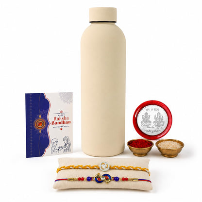 Peacock, Evil Eye Rakhi Combo - Raksha Bandhan Gift with SS Water Bottle 500ml, Pack of 6