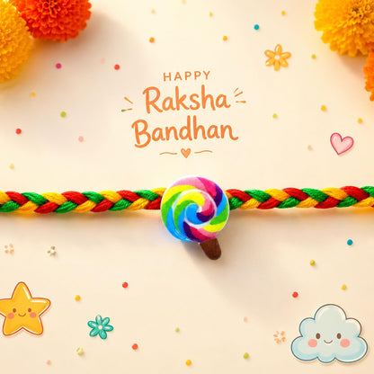 Rakhi with Chocolate for Brother (Set of 7), Raksha Bandhan Festival Celebration Combo with Lolipop, Ganesha & Kalash Design