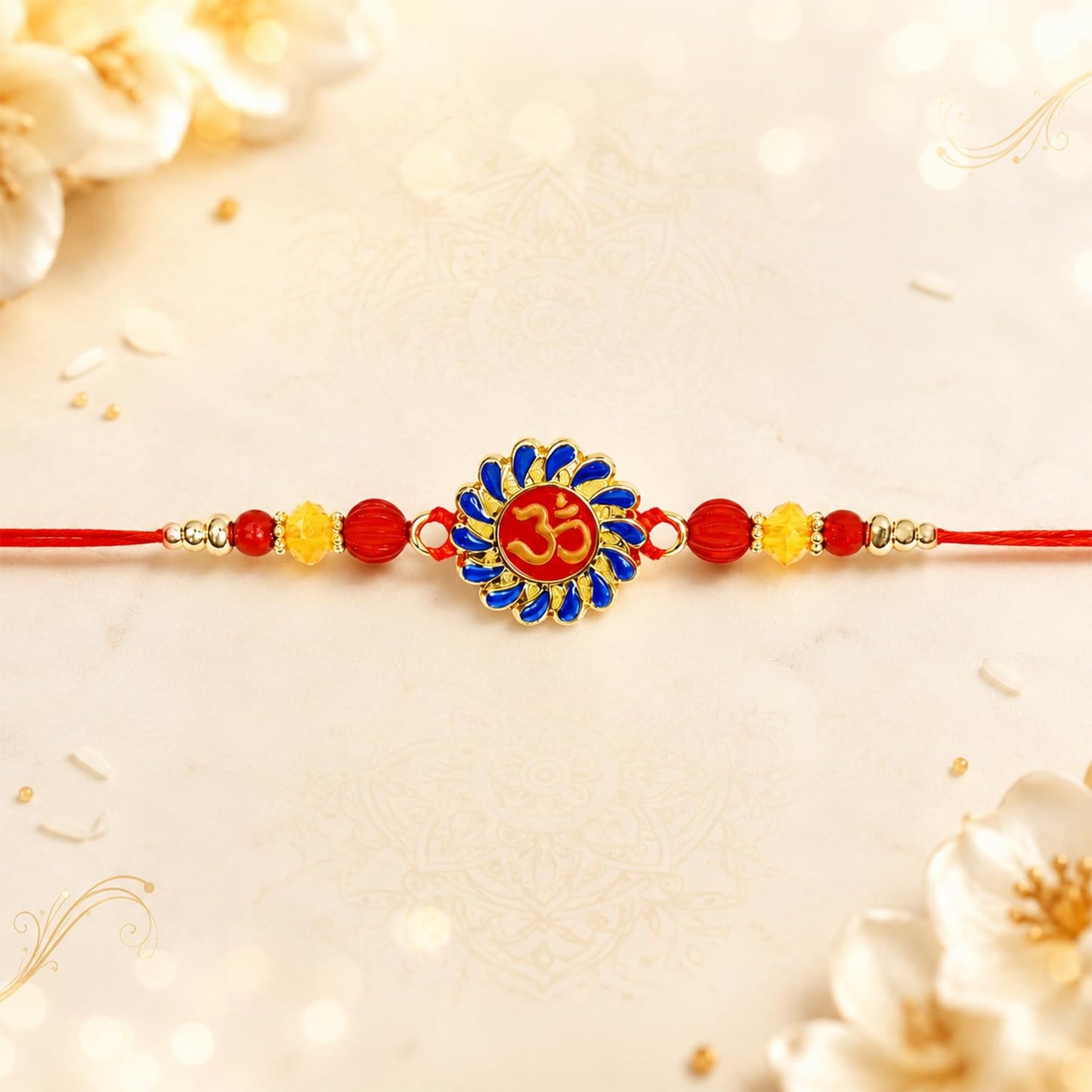 Om Multicolor Rakhi for Brother & Bhaiya with Basket-Topli Pooja | Pack of 5