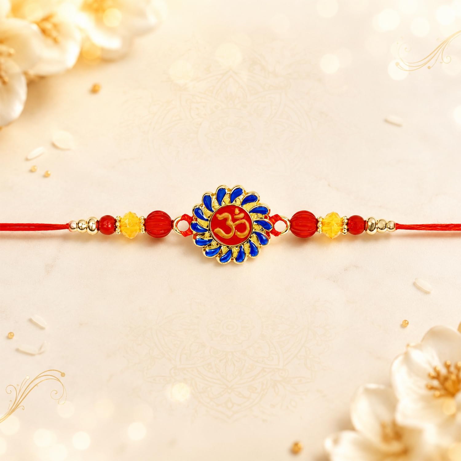 Om Multicolor Rakhi for Brother & Bhaiya with Basket-Topli Pooja | Pack of 5