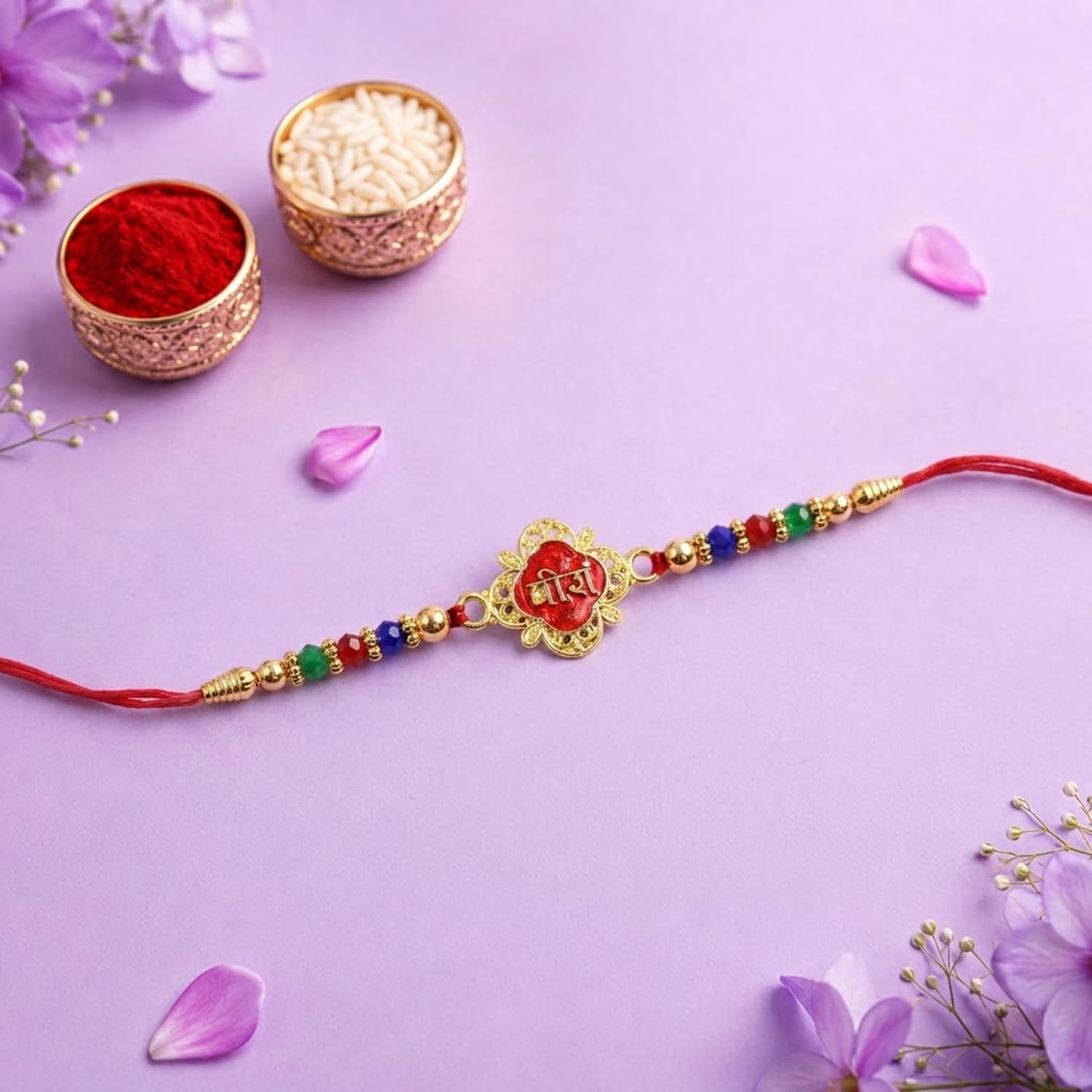Veera, OM Rakhi for Brother with Pooja Thali - Raksha Bandhan Gift Set, Pack of 7